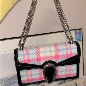 Gucci Rare Dionysus Plaid Chain Shoulder Bag - Pink and Blue